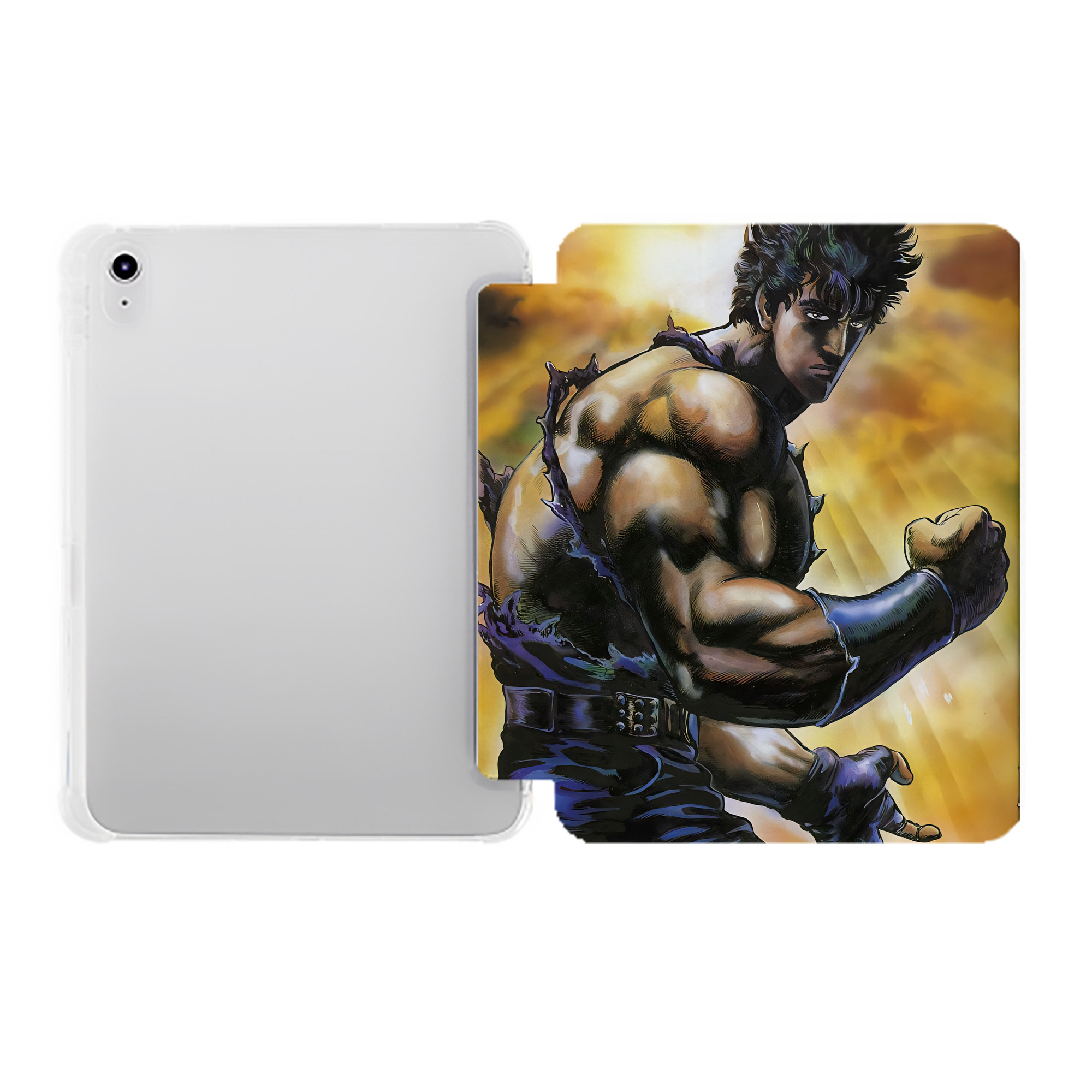 （画像用） 北斗の拳 Fist of the North Star IPad ケース ペン収納付き 三つ折りスタンド PUレザー×シリコン 対応機種9.5/10.5/10.9インチ